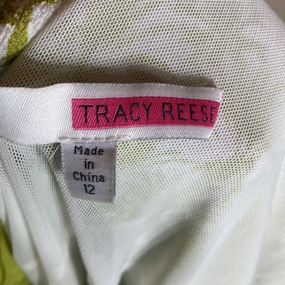 Tracy Reese midi dress palm print gauzy T back brat silk crinkle - Picture 6 of 8